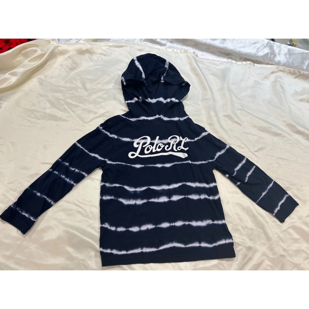 Polo Ralph Lauren Hoodie Navy White Tie Dye Pullover Script Logo SZ 5 120/60